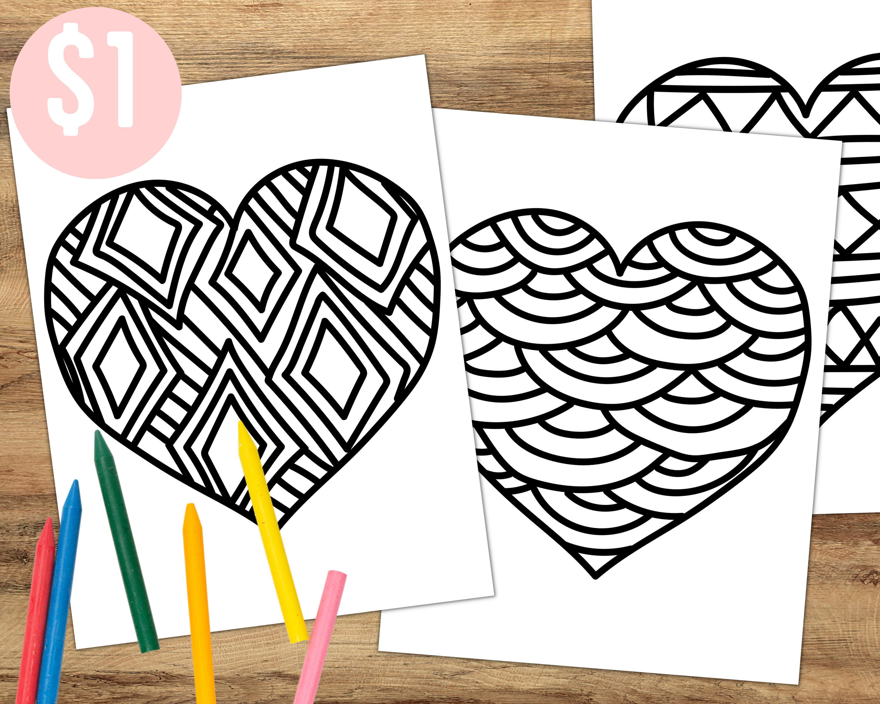 Printable Heart Template PDF Digital Download Heart Kids Valentines  Coloring Page Kids Crafts Stencil 7 Inch Heart Scrapbooking DIY Crafts 
