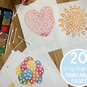 Q Tip Painting Printable - Preschool Coloring Worksheets - Kindergarten Color Blending Art Project - PreK Toddler Craft Motor Skills Tracing