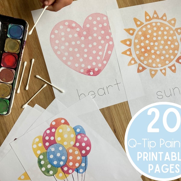 Q Tip Painting Printable - Preschool Coloring Worksheets - Kindergarten Color Blending Art Project - PreK Toddler Craft Motor Skills Tracing