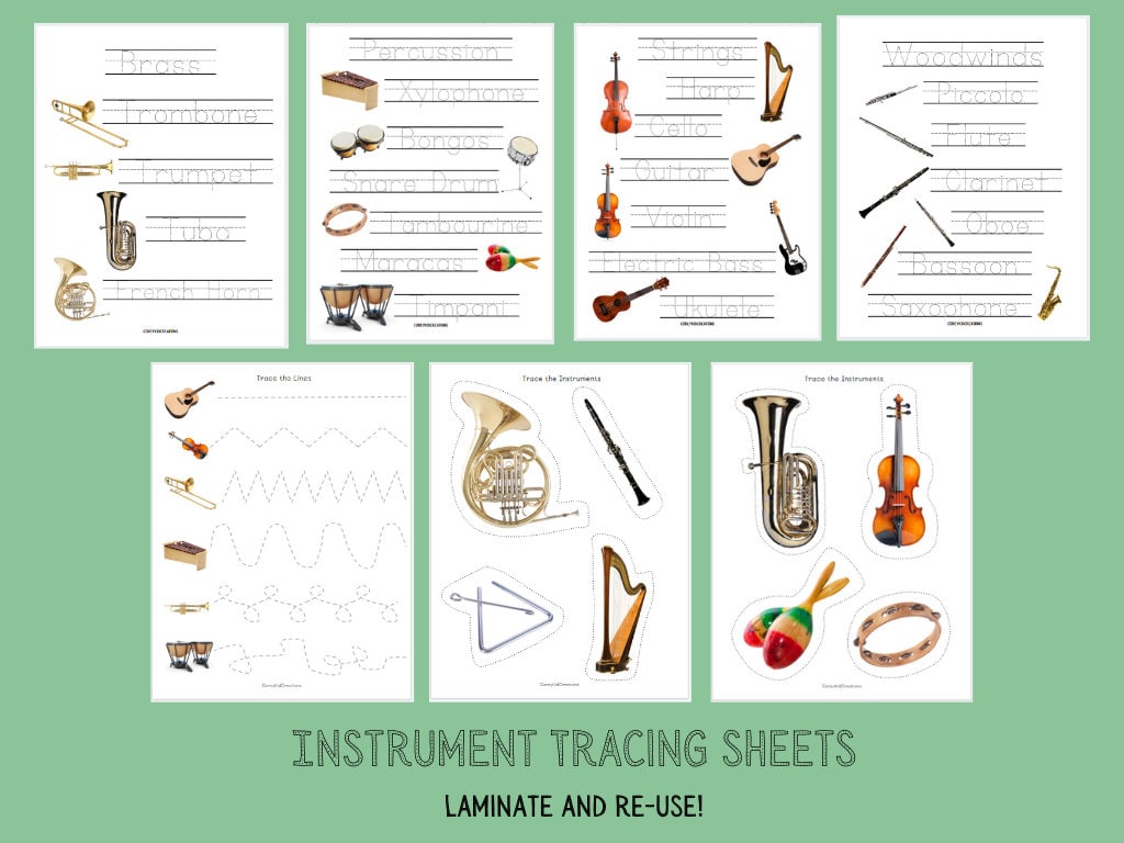Music Instruments Preschool Printable Line Tracing Writing Practice Pre