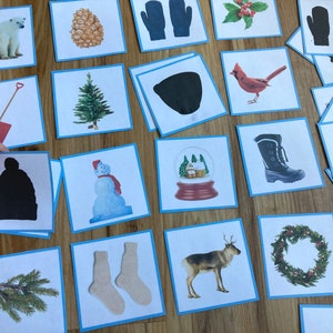 Cartões de correspondência de sombras de INVERNO - Imprimível Montessori - Atividade para crianças em idade pré-escolar - Jogo de inverno de Natal - Estudo de unidade de educação domiciliar - Bolsa de atividades