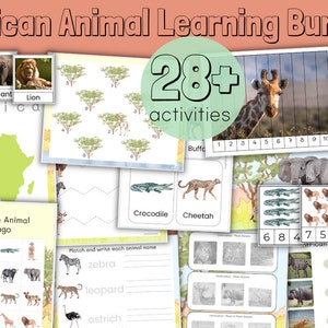 African Animal Busy Book Binder Learning MEGA Bundle - Schede didattiche - Schede numeriche di nomenclatura - Montessori Nature - Bambini in età prescolare STAMPA