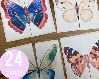 Butterfly Moth Symmetry Cards - Preschool Matching Game - Toddler Kindergarten Activity - Spring Printable - Homeschool Unit Study - Nature