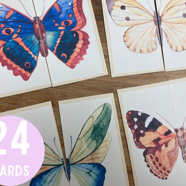 Butterfly Moth Symmetry Cards - Preschool Matching Game - Toddler Kindergarten Activity - Spring Printable - Homeschool Unit Study - Nature