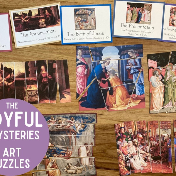 Joyful Mysteries Printable - Kids Rosary Activity - Catholic Puzzle - CCD Game - Art Cards - Prayer Guide - Preschool Meditation - Catechism