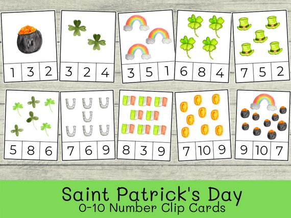 Saint St. Patrick's Day Number Clip Counting Cards 0-10