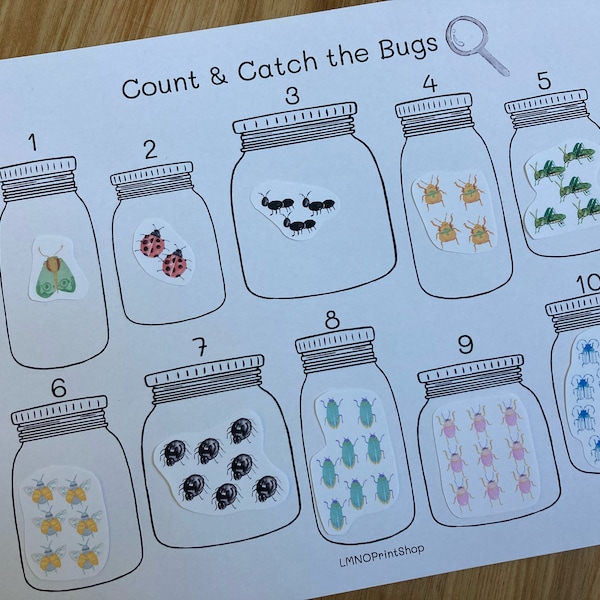 Count the Bugs - Counting Number Matching 1-10 Busy Book Binder Activity - Toddler Preschool - Spring Summer Fall Nature Homeschool