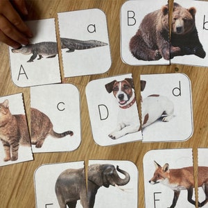 Cartões de bolsa de atividades com correspondência de alfabeto de animais - Montessori Toddler Preschool PreK Kindergarten Activity - Nature Study Letters PARA IMPRIMIR