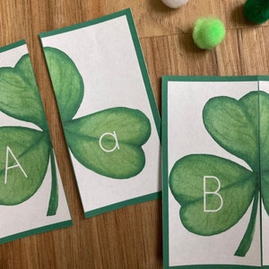 Cartões de correspondência de letras de trevo - Dia de São Patrício para impressão - Atividade para crianças em idade pré-escolar - Montessori - Bolsa de atividades - Bandeja do alfabeto para aprendizagem