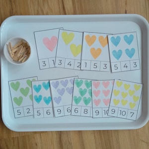 0-10 Zahlenclip Zählkarten - Valentinstag Herzen - Kleinkind Vorschule Kindergarten Beschäftigung Tasche Aktivität DRUCKBARE Montessori Lernen