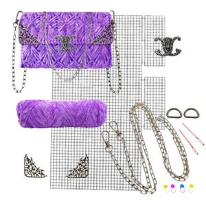 DIY Handbag Sewing Kit - Handbag Embroidery Kit with Chain, Clasp, Canvas and Threads | Handbag Making Kit with Accessories. Diy Craft Kit