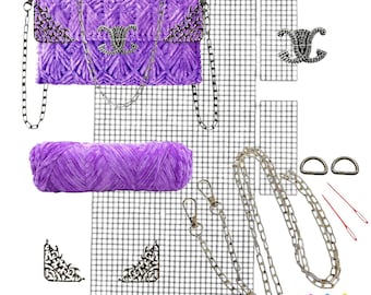DIY Bag Sewing Kit - Embroidery kit for bags with chain, clasp, canvas, and thread | Bag making kit with accessories. DIY handicraft kit