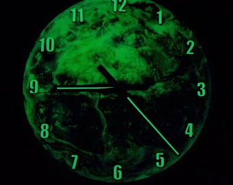Large wall clock glowing in the dark. Planet - Africa Diameter 30 cm (12 inches)