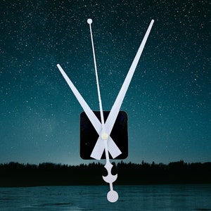 Quartz silent clock mechanism. long hands for wall clocks. watch accessories. White clock hands