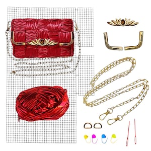 DIY Handbag Sewing Kit - Handbag Embroidery Kit with Chain, Clasp, Canvas and Threads | Handbag Making Kit with Accessories. Diy Craft Kit