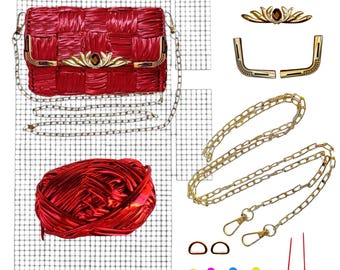 DIY Bag Sewing Kit - Embroidery kit for bags with chain, clasp, canvas, and thread | Bag making kit with accessories. DIY handicraft kit