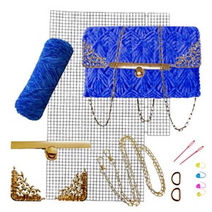 DIY Handbag Sewing Kit - Handbag Embroidery Kit with Chain, Clasp, Canvas and Threads | Handbag Making Kit with Accessories. Diy Craft Kit