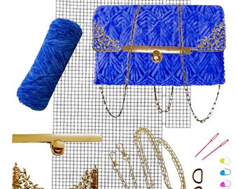 DIY Bag Sewing Kit - Embroidery kit for bags with chain, clasp, canvas, and thread | Bag making kit with accessories. DIY handicraft kit