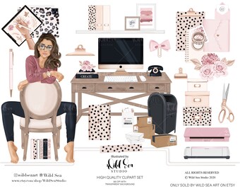 Office Girl Clipart Set, Clip Art, Office, Planner, fashion girl, boss,