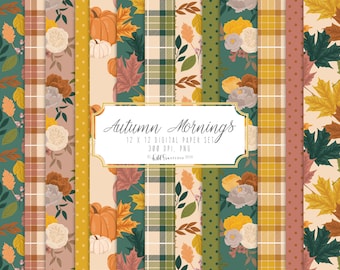 Autumn Digital Paper Set, fall, floral pumkin