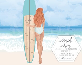Beach Bum clip art set, girly, fashion, vacation, travel, surf, surfer girl, summer, beach