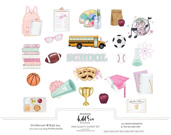 School Icon Clipart, Digital Stickers, PNG's, Homework, test day, sports, projects, reminders, icons