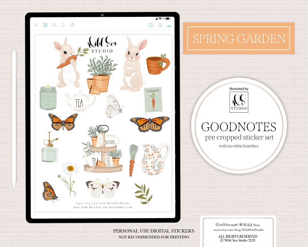 Spring Garden Stickers for Goodnotes, Pre Cropped, Digital Planner ...