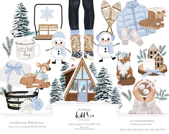 Snow Day Clip art set, snowflakes, winter, cozy