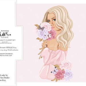 Be Mine Digital Clip Art set, valentine, printable art, Girl with flowers, fashion girl