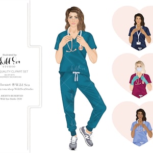 Medical Staff clipart set, nurse, doctor, fashion girl