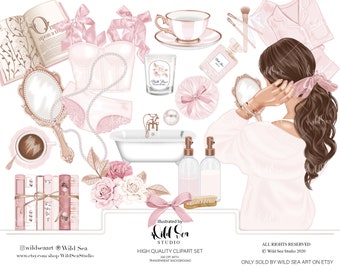 Beauty and the Books Clipart set, Girly, fashion, Galentines day, books, me time