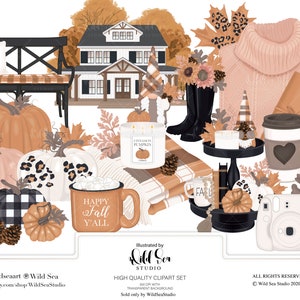 Ensemble de clipart ferme Happy Fall, gnomes, ferme, automne, citrouilles