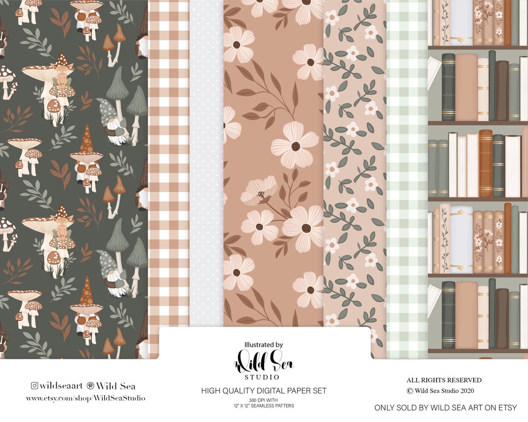 Cottage Core Book Lovers Digital Paper Set, Printable Art, Floral ...