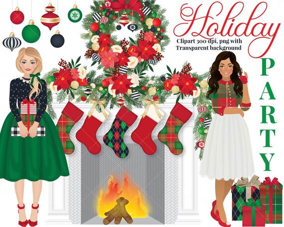 holiday party clipart set christmas ornament stocking etsy holiday party clipart