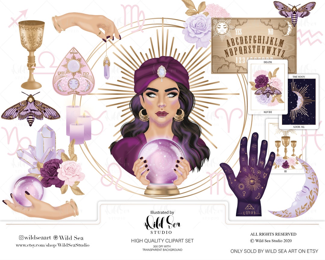 Fortune Teller Clipart Set, Printable Art, Pink and Purple Floral ... Fortune Teller Clipart Set, Printable Art, Pink and Purple Floral ...