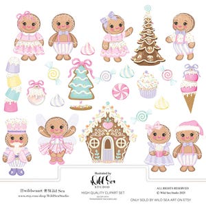 Conjunto de clipart de doces de gengibre, download digital, arte para impressão, fofo, Natal, pão de mel, quebra-nozes, pastel, lista de desejos,