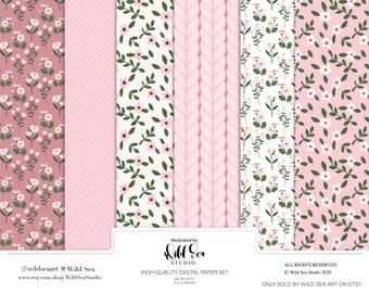 Baby pink Floral Digital Paper set, printable art, pink floral, planner girl, digital download