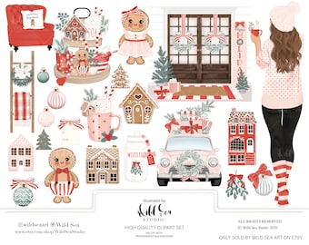 Gingerbread Christmas Clipart Set, fashion girl, Holiday, gingerbread girl, gingerbread boy, girly holiday