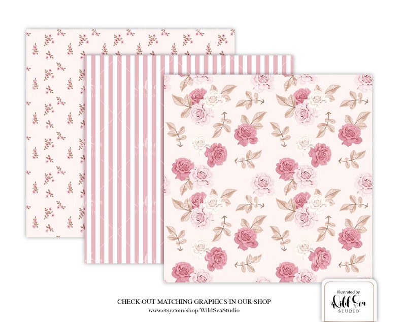 Beauty and the Books Digital Paper Set, Girly, Fashion, Galentines Day ...