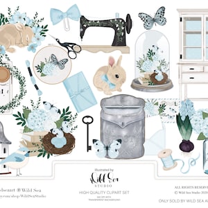 Ferme printanière Clip Art, oeuvre d'art imprimable, floral bleu, fille de l'agenda, téléchargement numérique