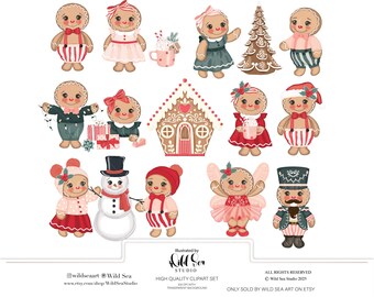 Gingerbread Traditions Clipart Set, Digital download, printable art, cute, Christmas, Gingerbread, Nutcracker, Gingerbread girl, bucket list