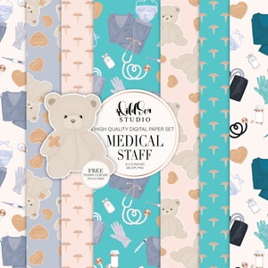 Medical Staff Digital paper set, nurse, doctor, surface pattern