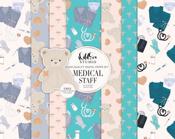 Medical Staff Digital paper set, nurse, doctor, surface pattern