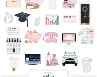 finance Icon Clipart, Digital Stickers, PNG's, money, bills, budget, reminders, icons