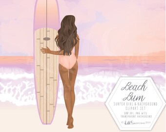 Beach Bum clip art set, girly, fashion, vacation, travel, surf, beach, sunset, surfer girl