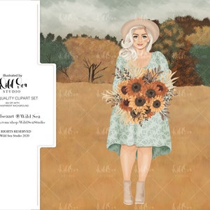 Ensemble de clipart fille automne, ferme, automne, fille mode