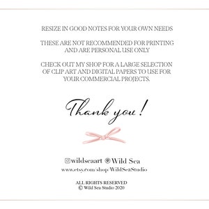 May include: A thank you note with a pink bow and the text "Thank you!"  The note also includes the text "wildseaart @ Wild Sea" and "www.etsy.com/shop/WildSeaStudio". The note also includes the text "ALL RIGHTS RESERVED" and "Wild Sea Studio 2020".