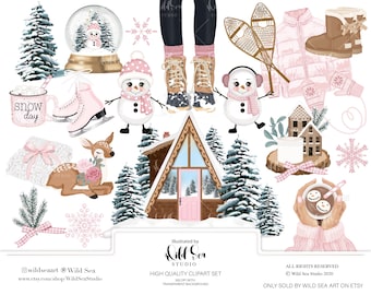 Snow Day Clip art set, snowflakes, winter, cozy