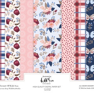 Ensemble de papier numérique Fall Fable, téléchargement numérique, art imprimable, motifs sans couture, rose, fantaisiste, agenda, automne