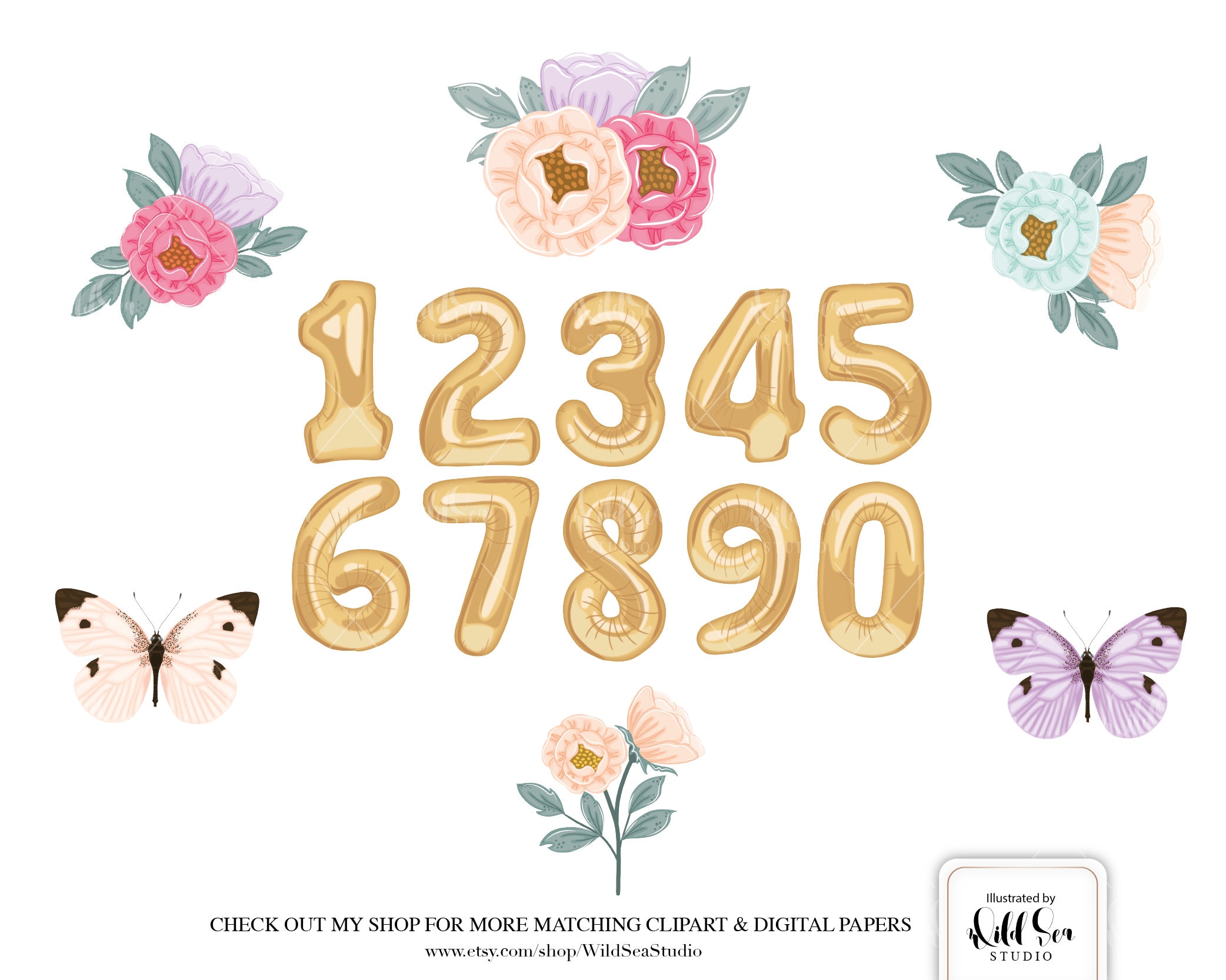 Birthday Clipart Set Printable Art Pink and Purple Floral - Etsy